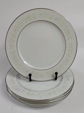 FOUR Sango China Angelique 3781 Salad Plates White Pink and Blue Flowers